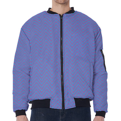 Blue And Purple Zigzag Pattern Print Zip Sleeve Bomber Jacket