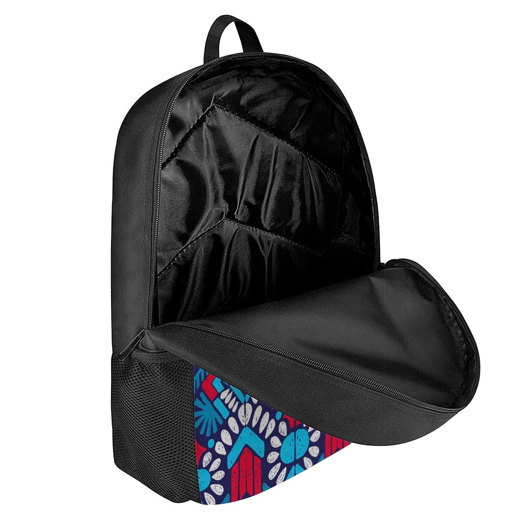 Blue And Red Aztec Pattern Print 17 Inch Backpack