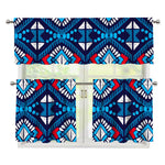 Blue And Red Aztec Pattern Print 3 Piece Kitchen Curtains