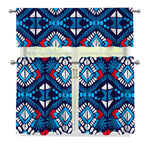 Blue And Red Aztec Pattern Print 3 Piece Kitchen Curtains