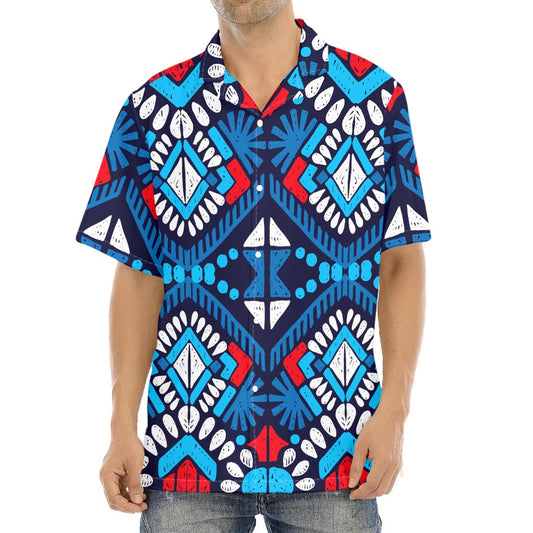 Blue And Red Aztec Pattern Print Aloha Shirt