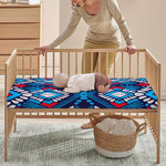Blue And Red Aztec Pattern Print Baby Crib Sheet