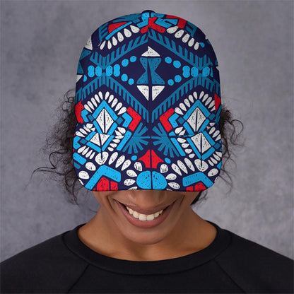 Blue And Red Aztec Pattern Print Baseball Cap
