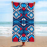 Blue And Red Aztec Pattern Print Beach Towel