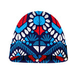 Blue And Red Aztec Pattern Print Beanie