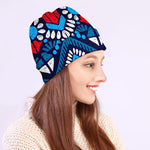 Blue And Red Aztec Pattern Print Beanie