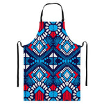 Blue And Red Aztec Pattern Print Bib Apron With Pocket