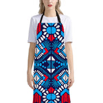 Blue And Red Aztec Pattern Print Bib Apron With Pocket