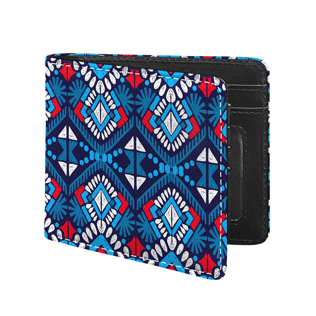 Blue And Red Aztec Pattern Print Bifold Wallet