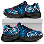Blue And Red Aztec Pattern Print Black Chunky Shoes