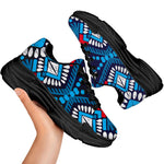 Blue And Red Aztec Pattern Print Black Chunky Shoes