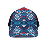 Blue And Red Aztec Pattern Print Black Mesh Trucker Cap