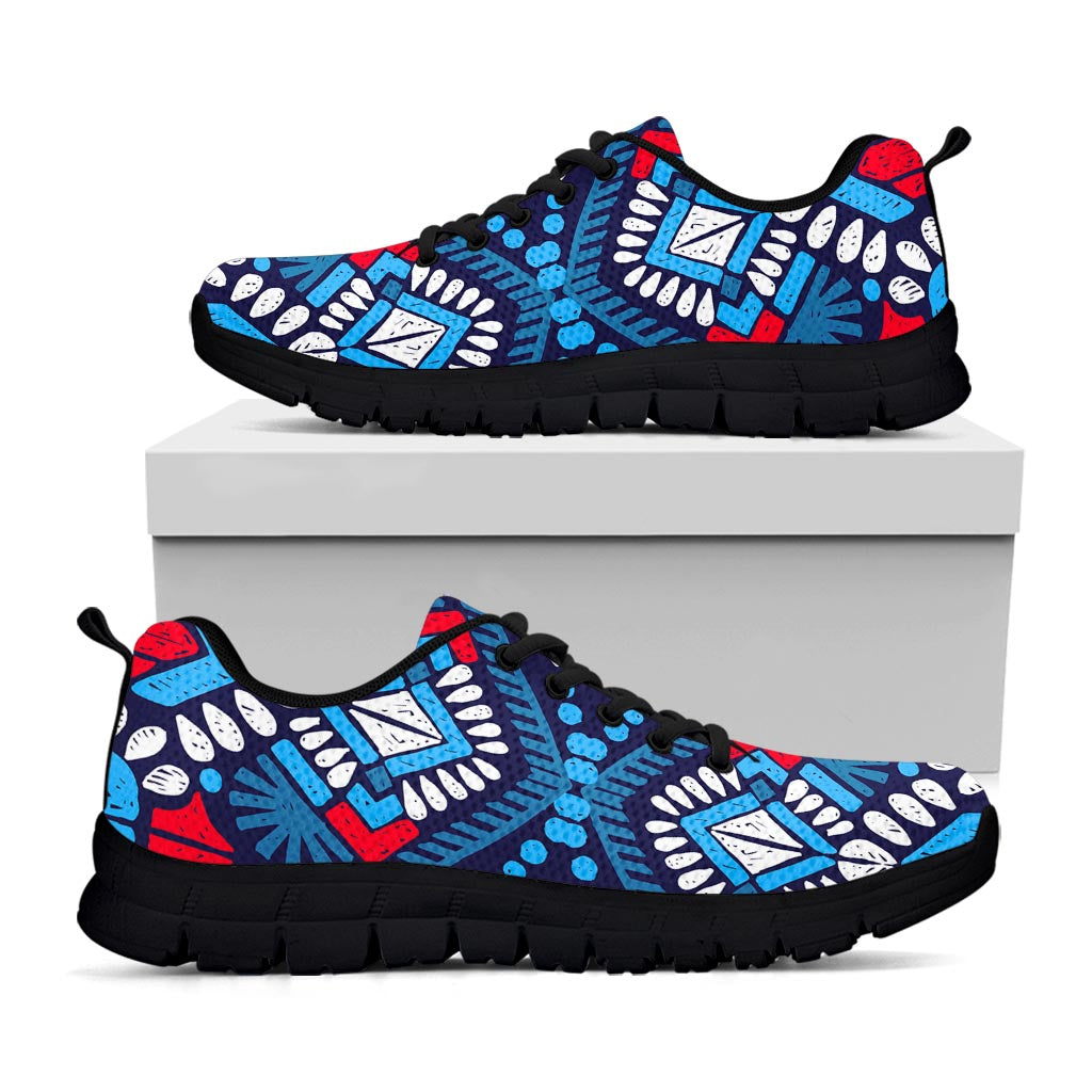 Blue And Red Aztec Pattern Print Black Running Shoes