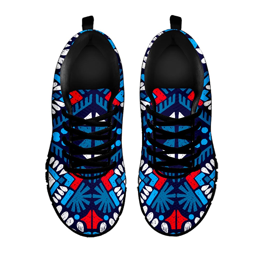 Blue And Red Aztec Pattern Print Black Running Shoes
