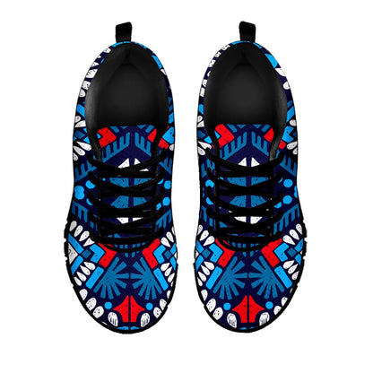 Blue And Red Aztec Pattern Print Black Running Shoes