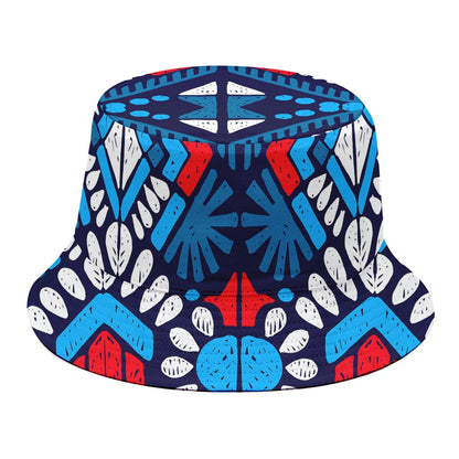 Blue And Red Aztec Pattern Print Bucket Hat