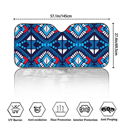 Blue And Red Aztec Pattern Print Car Windshield Sun Shade