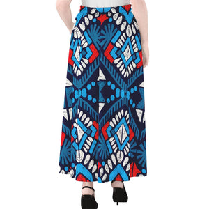 Blue And Red Aztec Pattern Print Chiffon Maxi Skirt