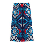 Blue And Red Aztec Pattern Print Cotton Front Slit Maxi Skirt