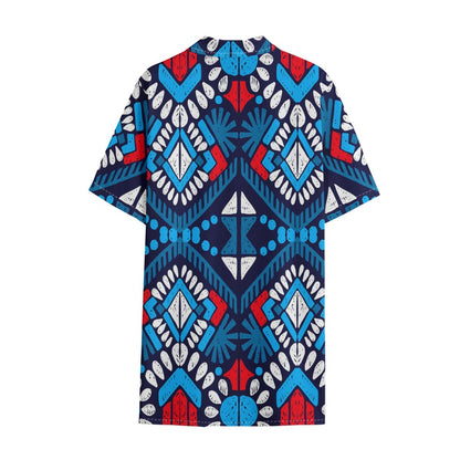 Blue And Red Aztec Pattern Print Cotton Hawaiian Shirt