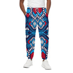 Blue And Red Aztec Pattern Print Cotton Pants