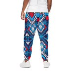 Blue And Red Aztec Pattern Print Cotton Pants