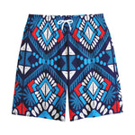 Blue And Red Aztec Pattern Print Cotton Shorts