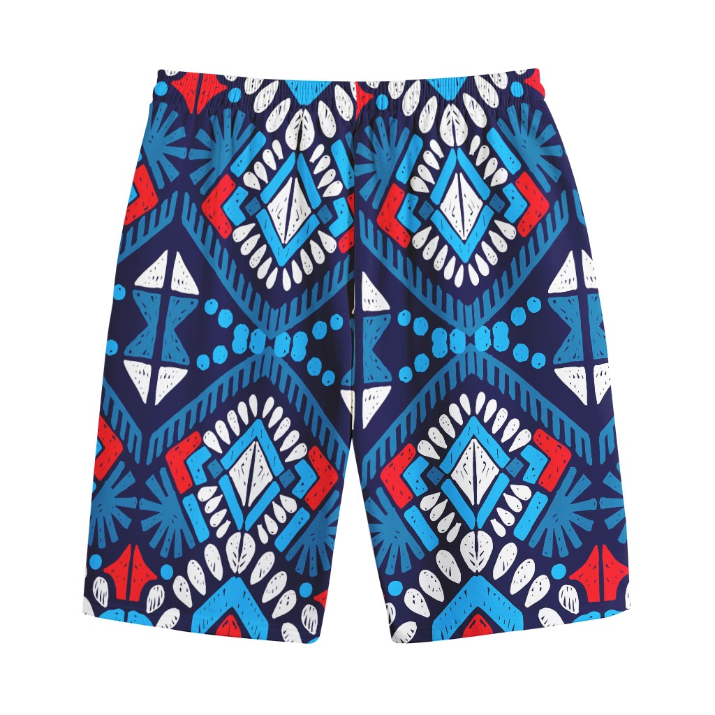 Blue And Red Aztec Pattern Print Cotton Shorts