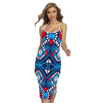 Blue And Red Aztec Pattern Print Cross Back Cami Dress