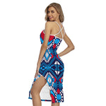 Blue And Red Aztec Pattern Print Cross Back Cami Dress