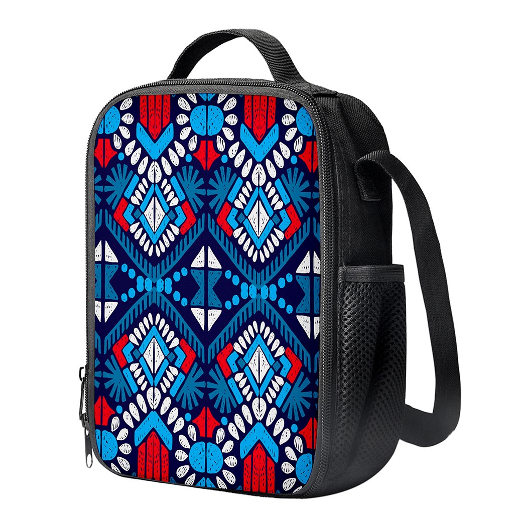 Blue And Red Aztec Pattern Print Crossbody Lunch Bag