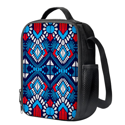 Blue And Red Aztec Pattern Print Crossbody Lunch Bag