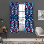 Blue And Red Aztec Pattern Print Curtain