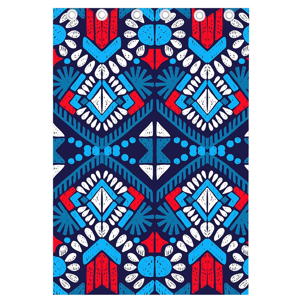 Blue And Red Aztec Pattern Print Curtain
