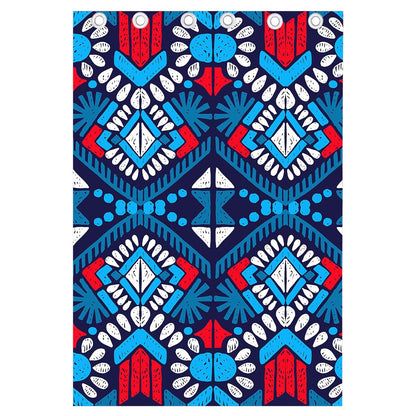 Blue And Red Aztec Pattern Print Curtain