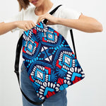 Blue And Red Aztec Pattern Print Drawstring Backpack