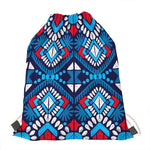 Blue And Red Aztec Pattern Print Drawstring Bag