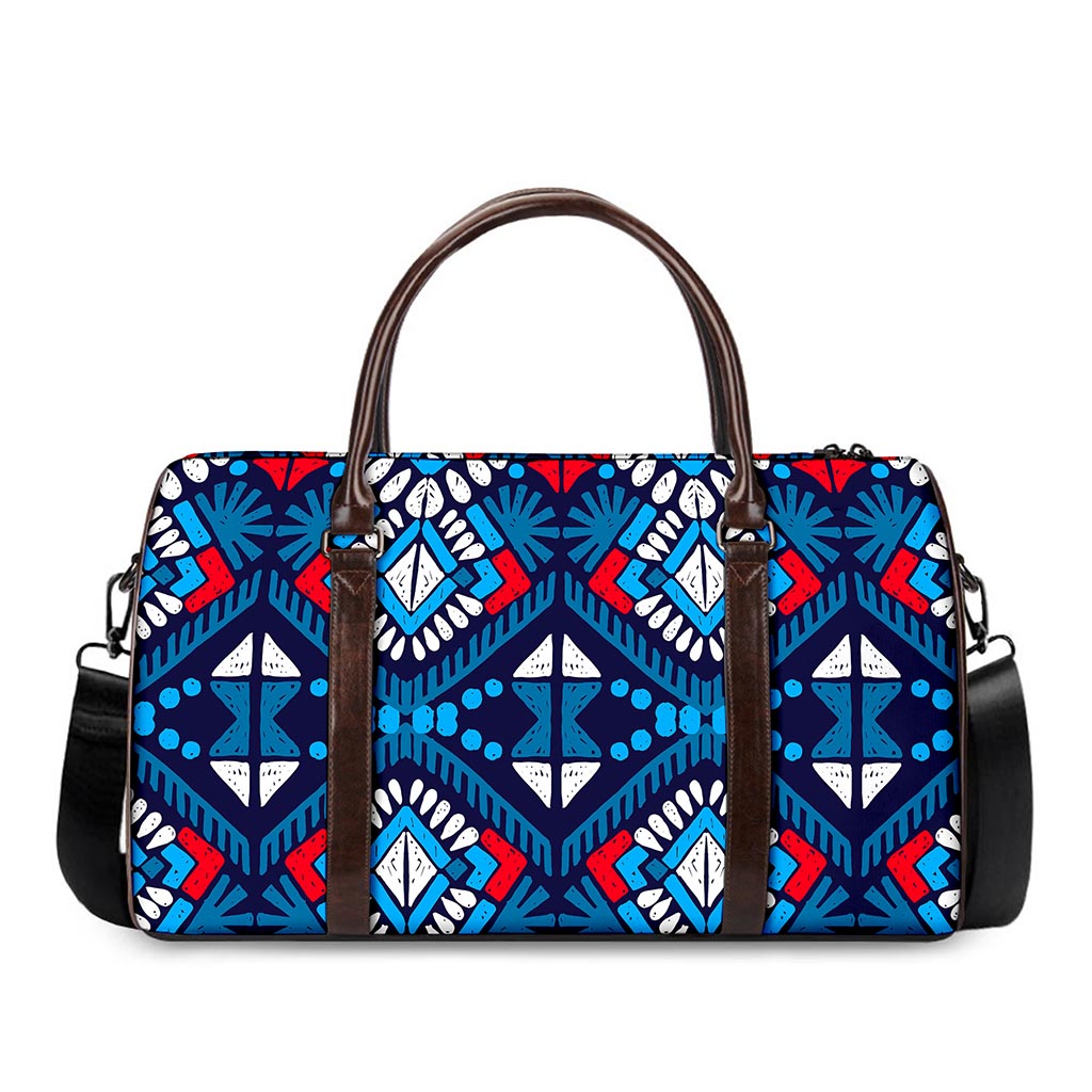 Blue And Red Aztec Pattern Print Duffle Bag