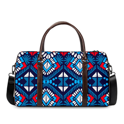 Blue And Red Aztec Pattern Print Duffle Bag
