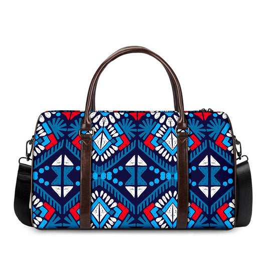Blue And Red Aztec Pattern Print Duffle Bag