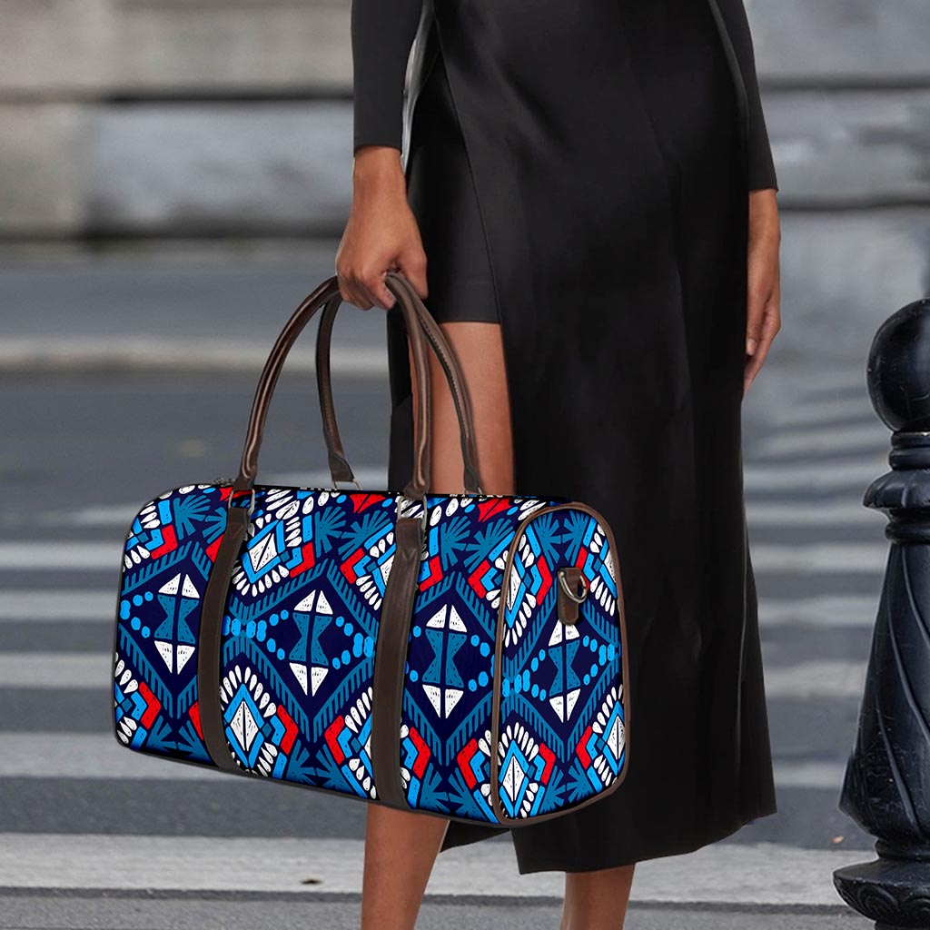 Blue And Red Aztec Pattern Print Duffle Bag