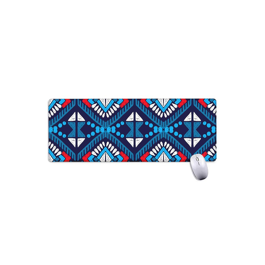 Blue And Red Aztec Pattern Print Extended Mouse Pad