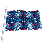 Blue And Red Aztec Pattern Print Flag