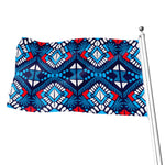 Blue And Red Aztec Pattern Print Flag