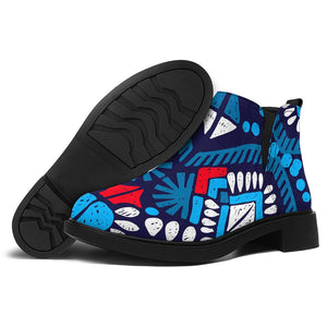 Blue And Red Aztec Pattern Print Flat Ankle Boots