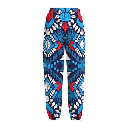 Blue And Red Aztec Pattern Print Fleece Lined Knit Pants