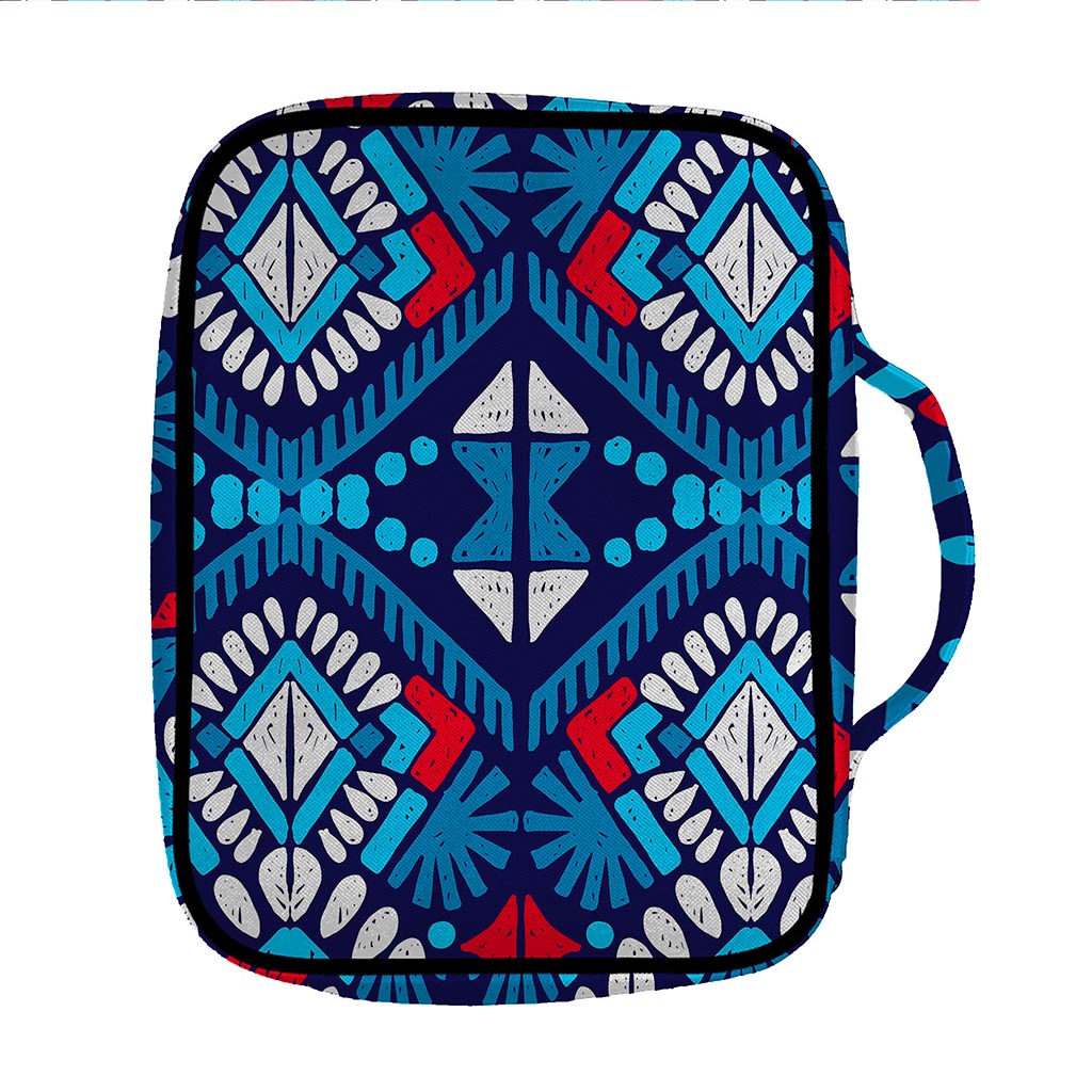 Blue And Red Aztec Pattern Print Front Pocket Bible Bag