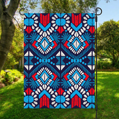 Blue And Red Aztec Pattern Print Garden Flag
