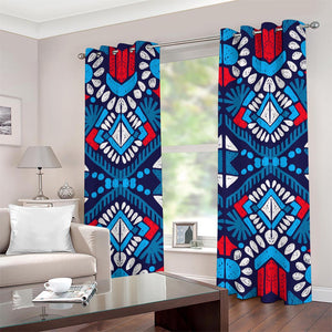 Blue And Red Aztec Pattern Print Grommet Curtains