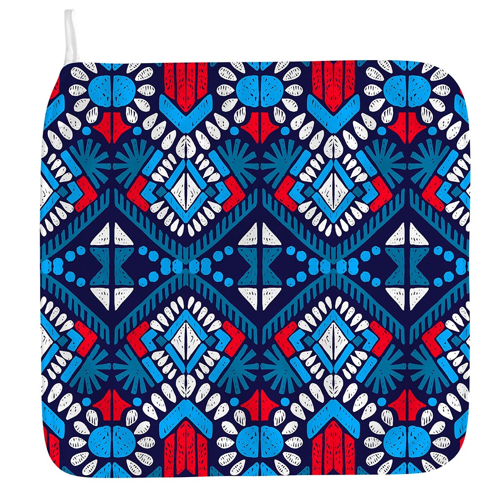 Blue And Red Aztec Pattern Print Hand Towel
